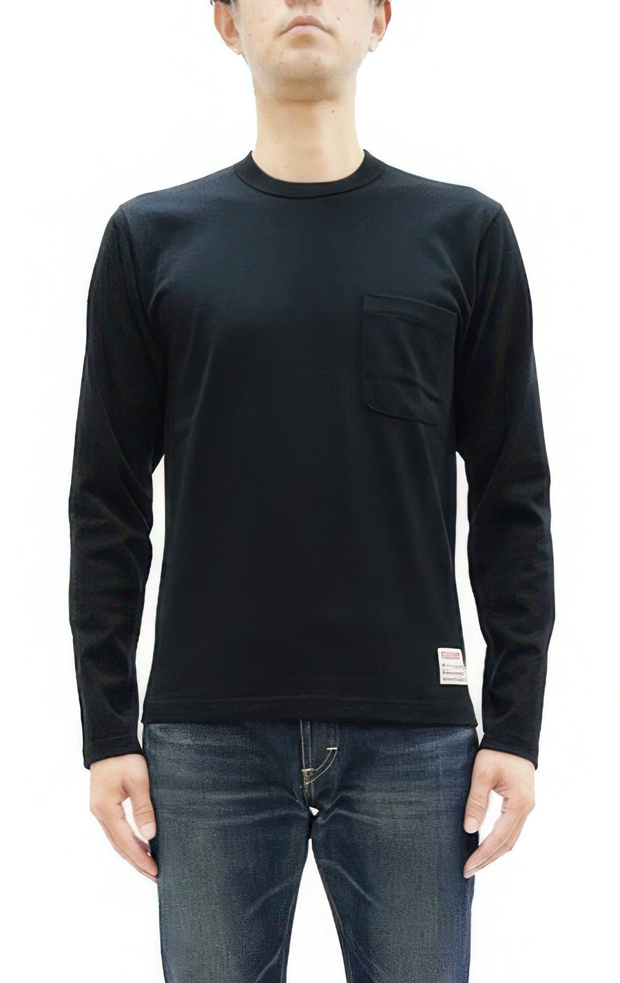 TOYS McCOY Steve McQueen Inspired Long Sleeve Pocket T-Shirt - Men's Solid Color Loopwheeled Tee - TMC2543 030 Black