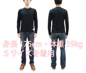 TOYS McCOY Steve McQueen Inspired Long Sleeve Pocket T-Shirt - Men's Solid Color Loopwheeled Tee - TMC2543 030 Black