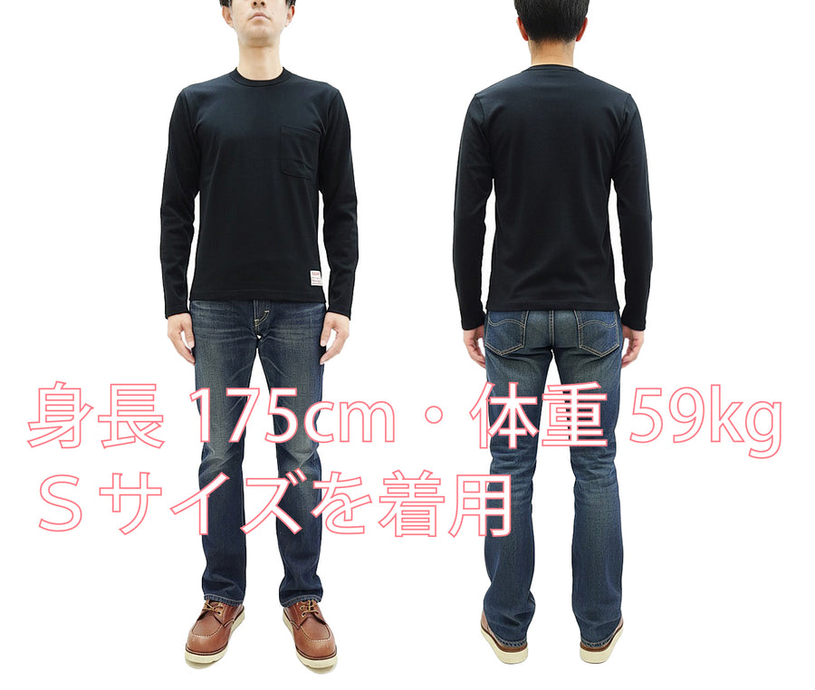 TOYS McCOY Steve McQueen Inspired Long Sleeve Pocket T-Shirt - Men's Solid Color Loopwheeled Tee - TMC2543 030 Black