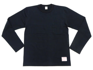 TOYS McCOY Men's Plain Long-Sleeve Crew Neck Pocket T-Shirt, 100% Cotton Tubular-Knit Jersey, Binder Neck, Unwashed, Made in Japan (TMC2543 030 Black)