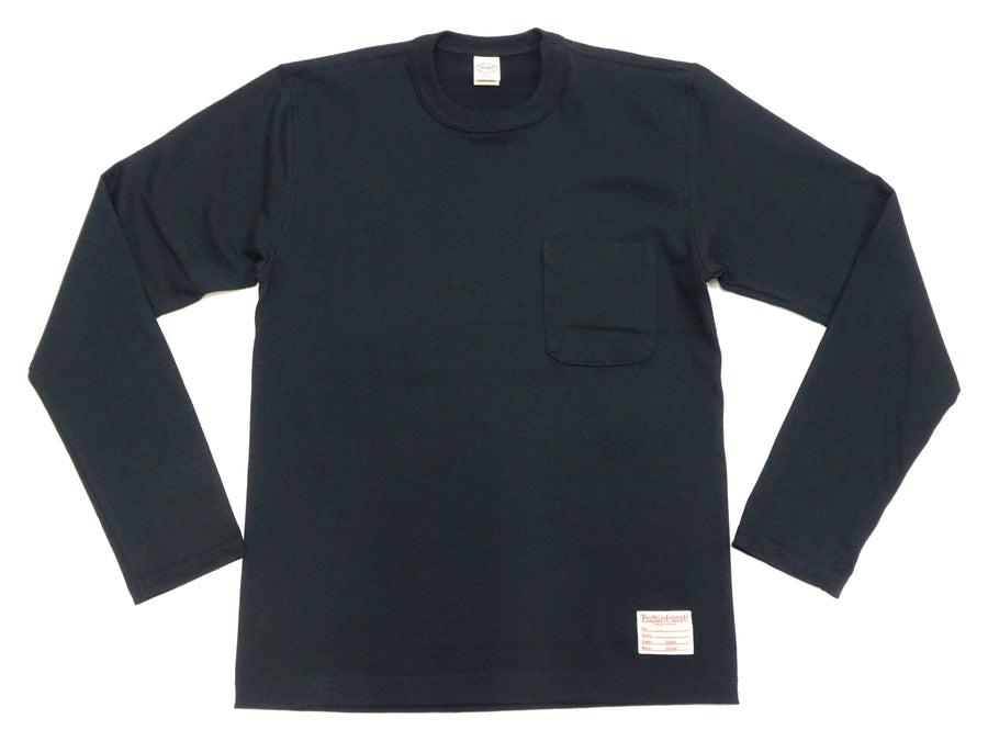 TOYS McCOY Steve McQueen Inspired Long Sleeve Pocket T-Shirt - Men's Solid Color Loopwheeled Tee - TMC2543 030 Black