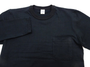 TOYS McCOY Men's Plain Long-Sleeve Crew Neck Pocket T-Shirt, 100% Cotton Tubular-Knit Jersey, Binder Neck, Unwashed, Made in Japan (TMC2543 030 Black)