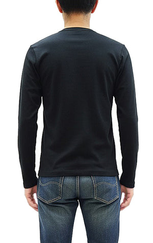 TOYS McCOY Steve McQueen Inspired Long Sleeve Pocket T-Shirt - Men's Solid Color Loopwheeled Tee - TMC2543 030 Black