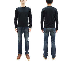 TOYS McCOY Steve McQueen Inspired Long Sleeve Pocket T-Shirt - Men's Solid Color Loopwheeled Tee - TMC2543 030 Black
