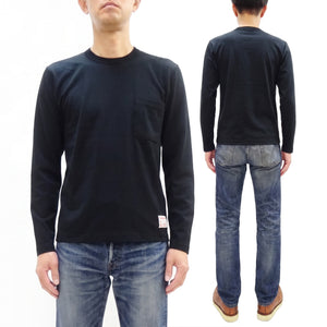 TOYS McCOY Men's Plain Long-Sleeve Crew Neck Pocket T-Shirt, 100% Cotton Tubular-Knit Jersey, Binder Neck, Unwashed, Made in Japan (TMC2543 030 Black)