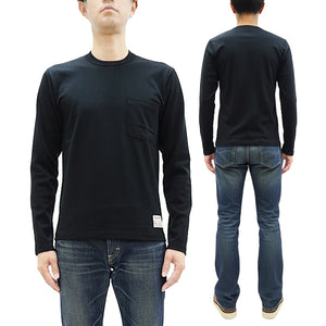 TOYS McCOY Steve McQueen Inspired Long Sleeve Pocket T-Shirt - Men's Solid Color Loopwheeled Tee - TMC2543 030 Black