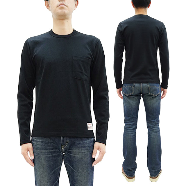 TOYS McCOY Steve McQueen Inspired Long Sleeve Pocket T-Shirt - Men's Solid Color Loopwheeled Tee - TMC2543 030 Black