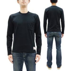 TOYS McCOY Steve McQueen Inspired Long Sleeve Pocket T-Shirt - Men's Solid Color Loopwheeled Tee - TMC2543 030 Black