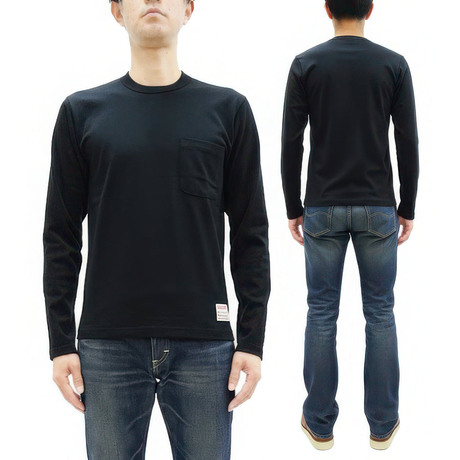 TOYS McCOY Steve McQueen Inspired Long Sleeve Pocket T-Shirt - Men's Solid Color Loopwheeled Tee - TMC2543 030 Black