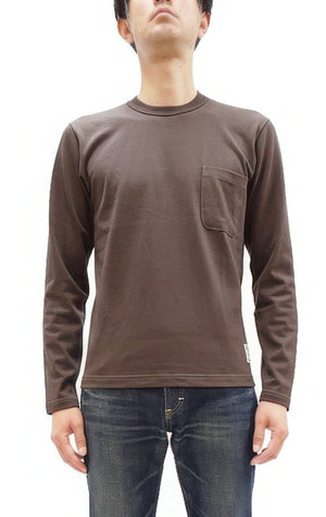 TOYS McCOY Steve McQueen Inspired Long Sleeve Pocket T-Shirt - Men's Solid Color Loopwheeled Tee - TMC2543 021 Faded DarK-Charcoal