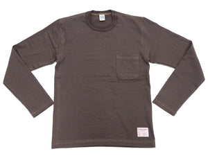 TOYS McCOY Men's Plain Long-Sleeve Crew Neck Pocket T-Shirt, 100% Cotton Tubular-Knit Jersey, Binder Neck, Unwashed, Made in Japan (TMC2543 021 Faded DarK-Charcoal)
