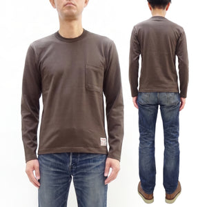 TOYS McCOY Men's Plain Long-Sleeve Crew Neck Pocket T-Shirt, 100% Cotton Tubular-Knit Jersey, Binder Neck, Unwashed, Made in Japan (TMC2543 021 Faded DarK-Charcoal)