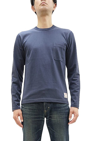 TOYS McCOY Steve McQueen Inspired Long Sleeve Pocket T-Shirt - Men's Solid Color Loopwheeled Tee - TMC2543 121 Faded Blue