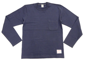 TOYS McCOY Men's Plain Long-Sleeve Crew Neck Pocket T-Shirt, 100% Cotton Tubular-Knit Jersey, Binder Neck, Unwashed, Made in Japan (TMC2543 121 Faded Blue)