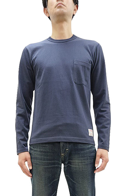 TOYS McCOY Steve McQueen Inspired Long Sleeve Pocket T-Shirt - Men's Solid Color Loopwheeled Tee - TMC2543 121 Faded Blue