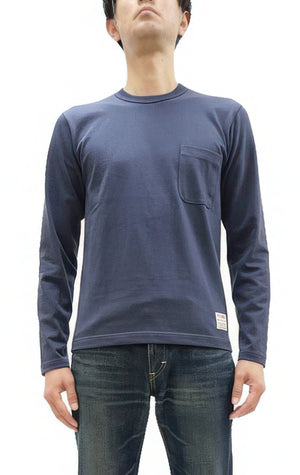 TOYS McCOY Steve McQueen Inspired Long Sleeve Pocket T-Shirt - Men's Solid Color Loopwheeled Tee - TMC2543 121 Faded Blue