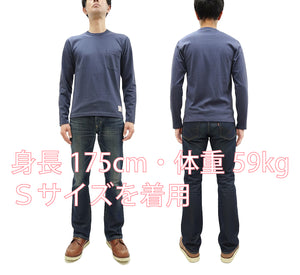 TOYS McCOY Steve McQueen Inspired Long Sleeve Pocket T-Shirt - Men's Solid Color Loopwheeled Tee - TMC2543 121 Faded Blue