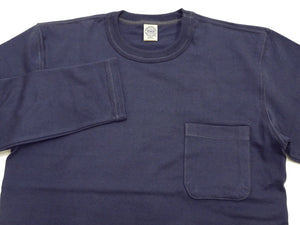 TOYS McCOY Men's Plain Long-Sleeve Crew Neck Pocket T-Shirt, 100% Cotton Tubular-Knit Jersey, Binder Neck, Unwashed, Made in Japan (TMC2543 121 Faded Blue)