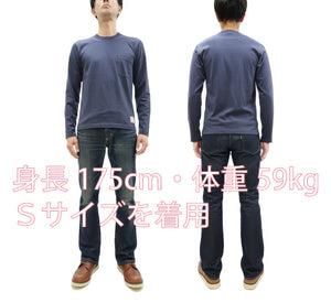 TOYS McCOY Steve McQueen Inspired Long Sleeve Pocket T-Shirt - Men's Solid Color Loopwheeled Tee - TMC2543 121 Faded Blue