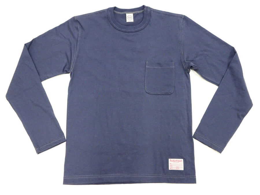 TOYS McCOY Steve McQueen Inspired Long Sleeve Pocket T-Shirt - Men's Solid Color Loopwheeled Tee - TMC2543 121 Faded Blue