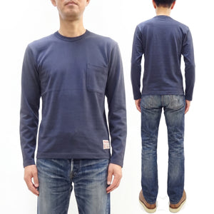 TOYS McCOY Men's Plain Long-Sleeve Crew Neck Pocket T-Shirt, 100% Cotton Tubular-Knit Jersey, Binder Neck, Unwashed, Made in Japan (TMC2543 121 Faded Blue)