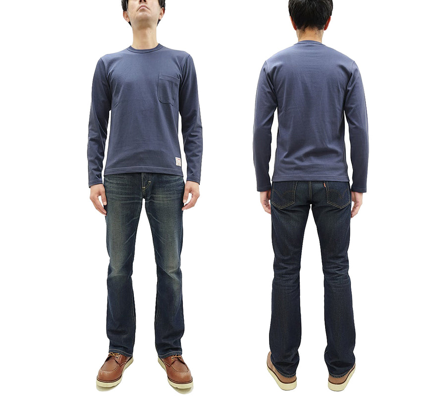 TOYS McCOY Steve McQueen Inspired Long Sleeve Pocket T-Shirt - Men's Solid Color Loopwheeled Tee - TMC2543 121 Faded Blue