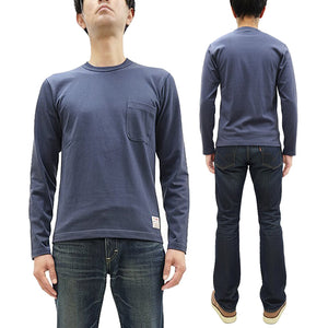 TOYS McCOY Steve McQueen Inspired Long Sleeve Pocket T-Shirt - Men's Solid Color Loopwheeled Tee - TMC2543 121 Faded Blue