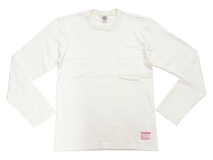 TOYS McCOY Men's Plain Long-Sleeve Crew Neck Pocket T-Shirt, 100% Cotton Tubular-Knit Jersey, Binder Neck, Unwashed, Made in Japan (TMC2543 011 Off-White)