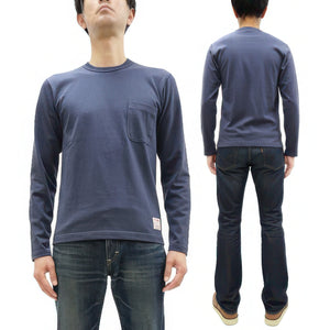 TOYS McCOY Steve McQueen Inspired Long Sleeve Pocket T-Shirt - Men's Solid Color Loopwheeled Tee - TMC2543 121 Faded Blue