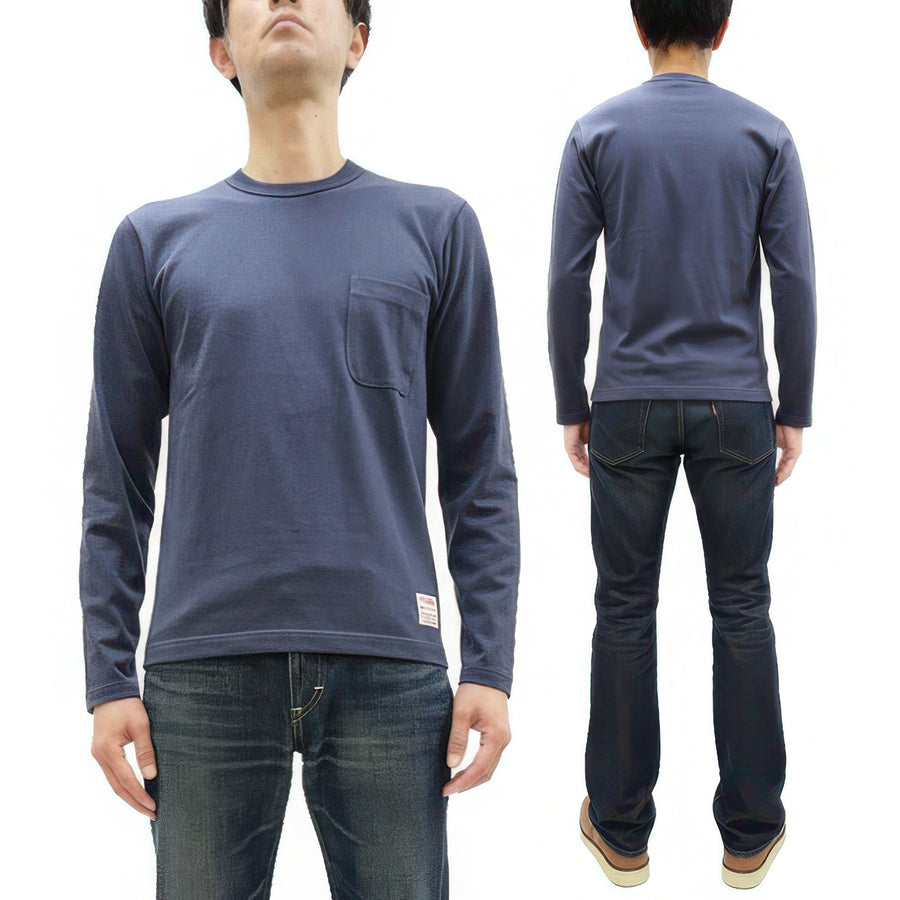 TOYS McCOY Steve McQueen Inspired Long Sleeve Pocket T-Shirt - Men's Solid Color Loopwheeled Tee - TMC2543 121 Faded Blue