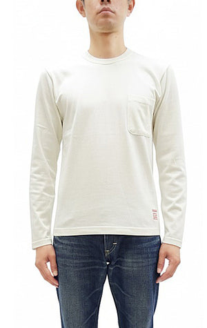TOYS McCOY Steve McQueen Inspired Long Sleeve Pocket T-Shirt - Men's Solid Color Loopwheeled Tee - TMC2543 011 Off-White