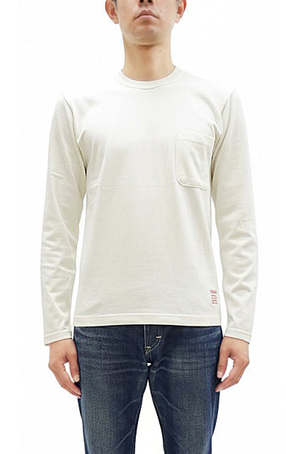 TOYS McCOY Steve McQueen Inspired Long Sleeve Pocket T-Shirt - Men's Solid Color Loopwheeled Tee - TMC2543 011 Off-White