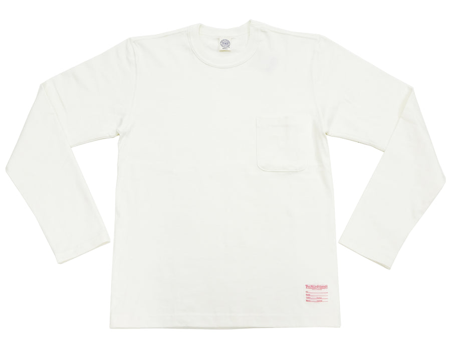 TOYS McCOY Steve McQueen Inspired Long Sleeve Pocket T-Shirt - Men's Solid Color Loopwheeled Tee - TMC2543 011 Off-White