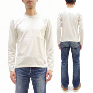 TOYS McCOY Men's Plain Long-Sleeve Crew Neck Pocket T-Shirt, 100% Cotton Tubular-Knit Jersey, Binder Neck, Unwashed, Made in Japan (TMC2543 011 Off-White)