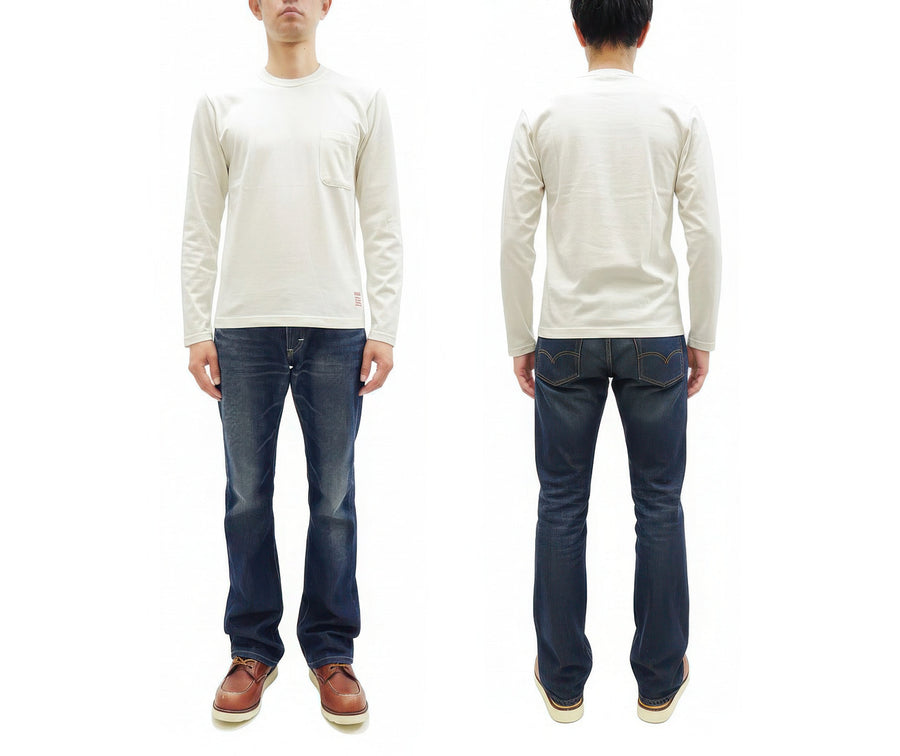 TOYS McCOY Steve McQueen Inspired Long Sleeve Pocket T-Shirt - Men's Solid Color Loopwheeled Tee - TMC2543 011 Off-White