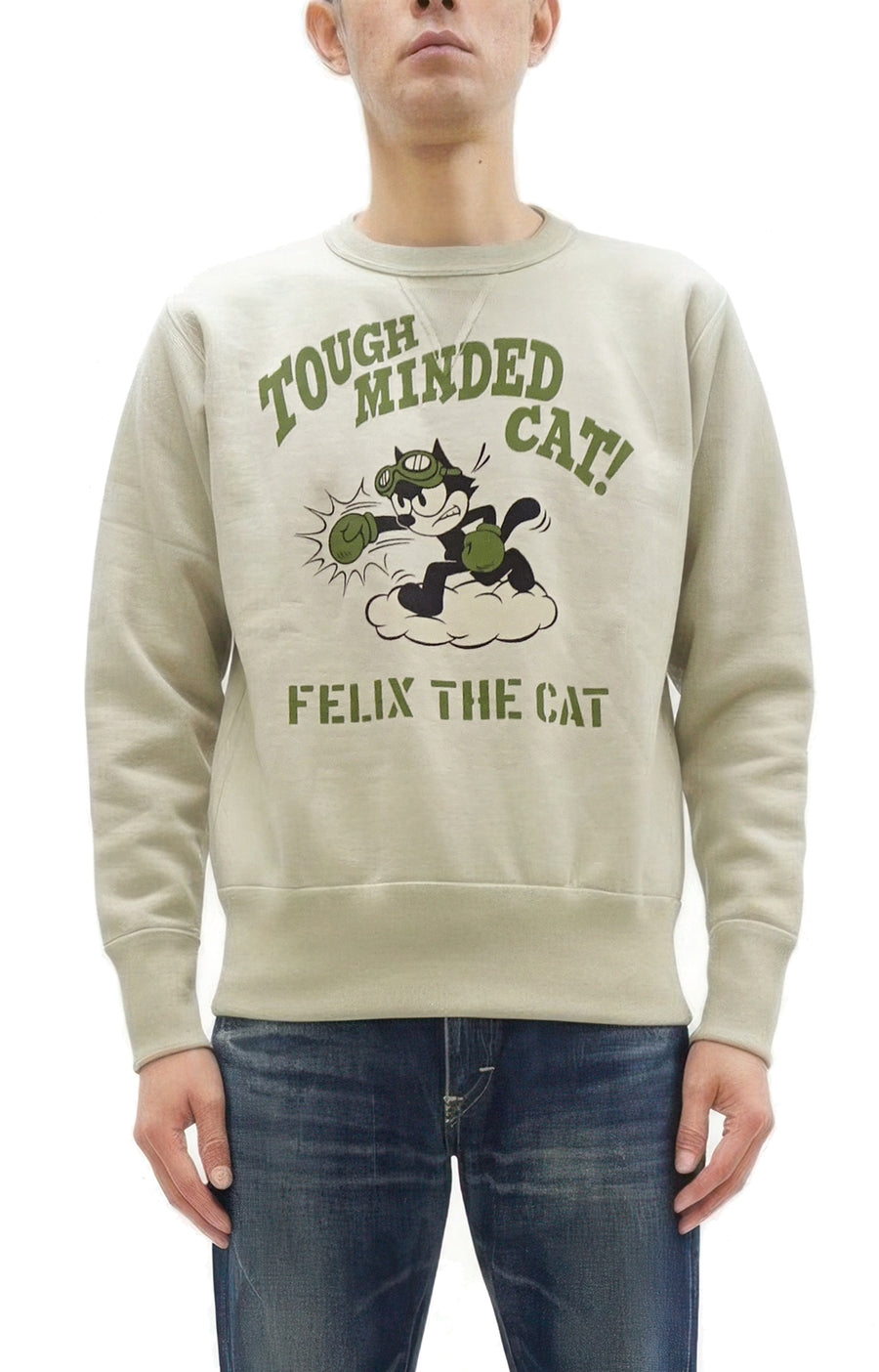 TOYS McCOY Men's Felix the Cat Sweatshirt - Vintage-Style Heavyweight Loopwheel Fleece - Made in Japan (TMC2547 041 Sand)