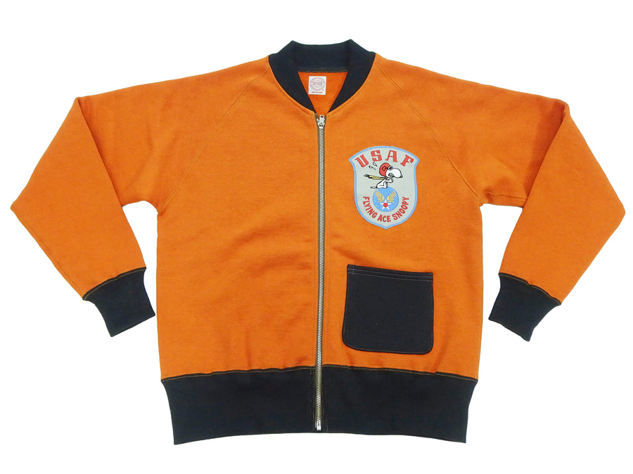 TOYS McCOY Men's Flying Ace Snoopy Zip-Up Sweatshirt - USAF C-2 Inspired, No Hood, Heavyweight 100% Cotton Loopwheel Fleece, Two-Tone Contrast Panel Design - Made in Japan (TMC2551 070  orange and black)