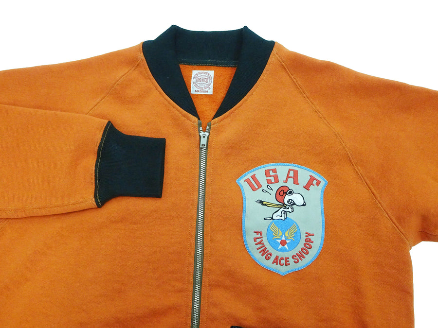 TOYS McCOY Men's Flying Ace Snoopy Zip-Up Sweatshirt - USAF C-2 Inspired, No Hood, Heavyweight 100% Cotton Loopwheel Fleece, Two-Tone Contrast Panel Design - Made in Japan (TMC2551 070  orange and black)