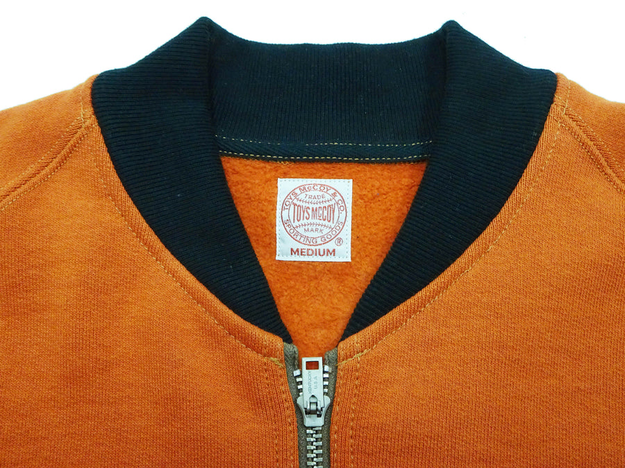 TOYS McCOY Men's Flying Ace Snoopy Zip-Up Sweatshirt - USAF C-2 Inspired, No Hood, Heavyweight 100% Cotton Loopwheel Fleece, Two-Tone Contrast Panel Design - Made in Japan (TMC2551 070  orange and black)