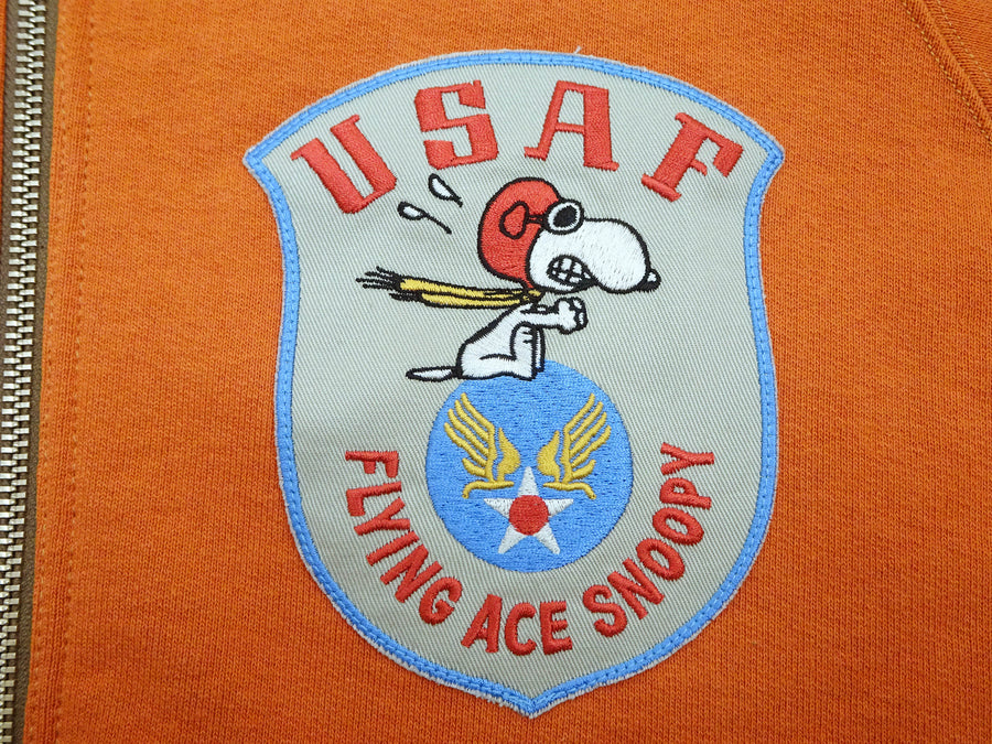 TOYS McCOY Men's Flying Ace Snoopy Zip-Up Sweatshirt - USAF C-2 Inspired, No Hood, Heavyweight 100% Cotton Loopwheel Fleece, Two-Tone Contrast Panel Design - Made in Japan (TMC2551 070  orange and black)