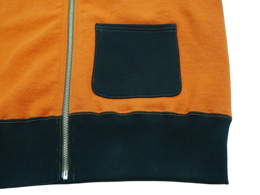 TOYS McCOY Men's Flying Ace Snoopy Zip-Up Sweatshirt - USAF C-2 Inspired, No Hood, Heavyweight 100% Cotton Loopwheel Fleece, Two-Tone Contrast Panel Design - Made in Japan (TMC2551 070  orange and black)