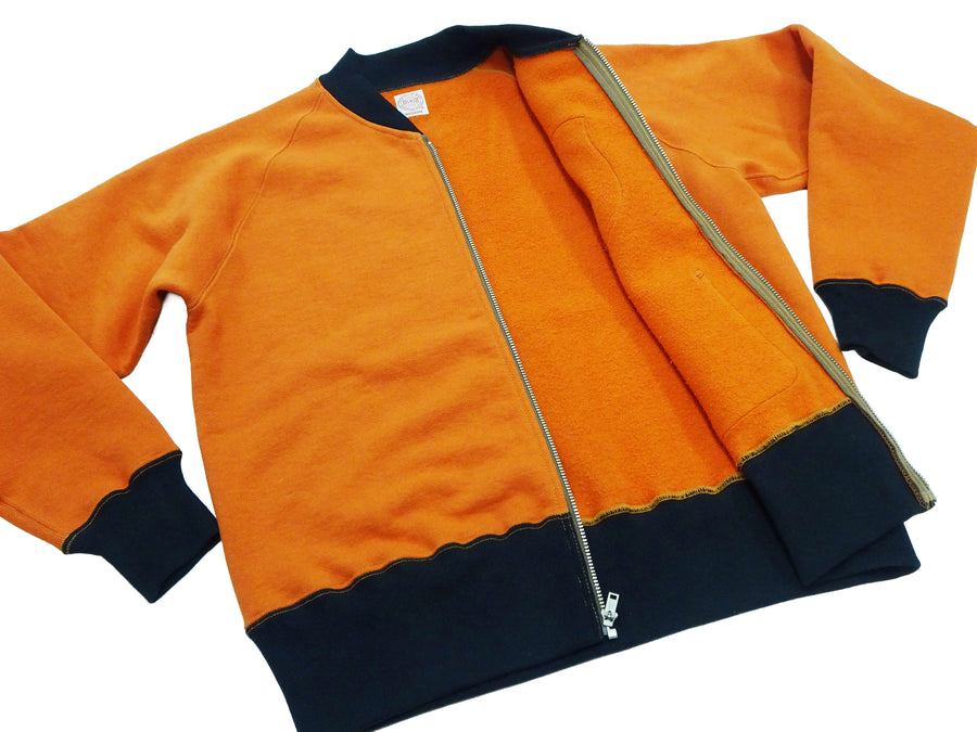 TOYS McCOY Men's Flying Ace Snoopy Zip-Up Sweatshirt - USAF C-2 Inspired, No Hood, Heavyweight 100% Cotton Loopwheel Fleece, Two-Tone Contrast Panel Design - Made in Japan (TMC2551 070  orange and black)