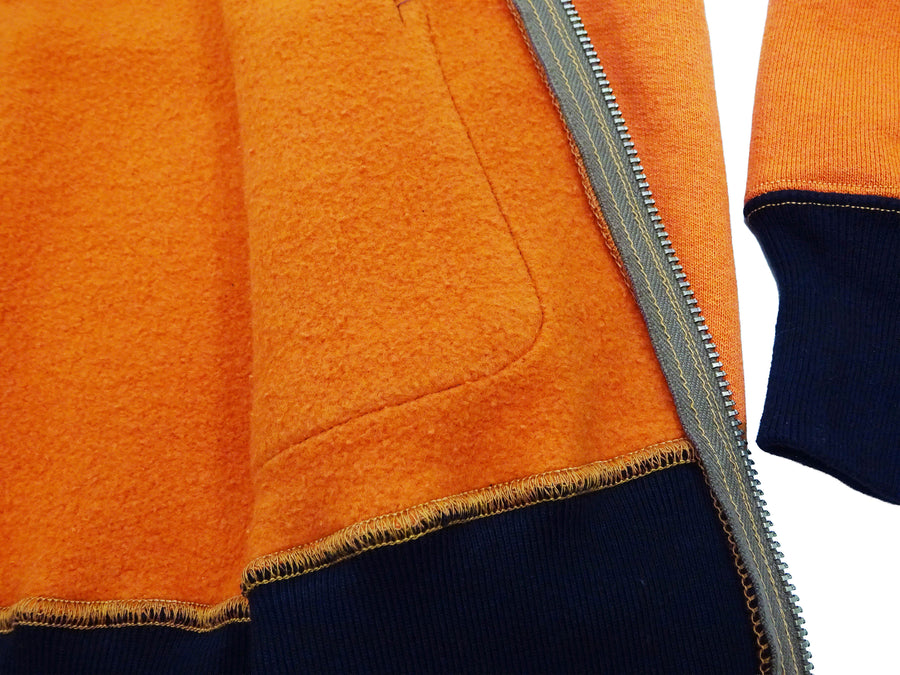 TOYS McCOY Men's Flying Ace Snoopy Zip-Up Sweatshirt - USAF C-2 Inspired, No Hood, Heavyweight 100% Cotton Loopwheel Fleece, Two-Tone Contrast Panel Design - Made in Japan (TMC2551 070  orange and black)