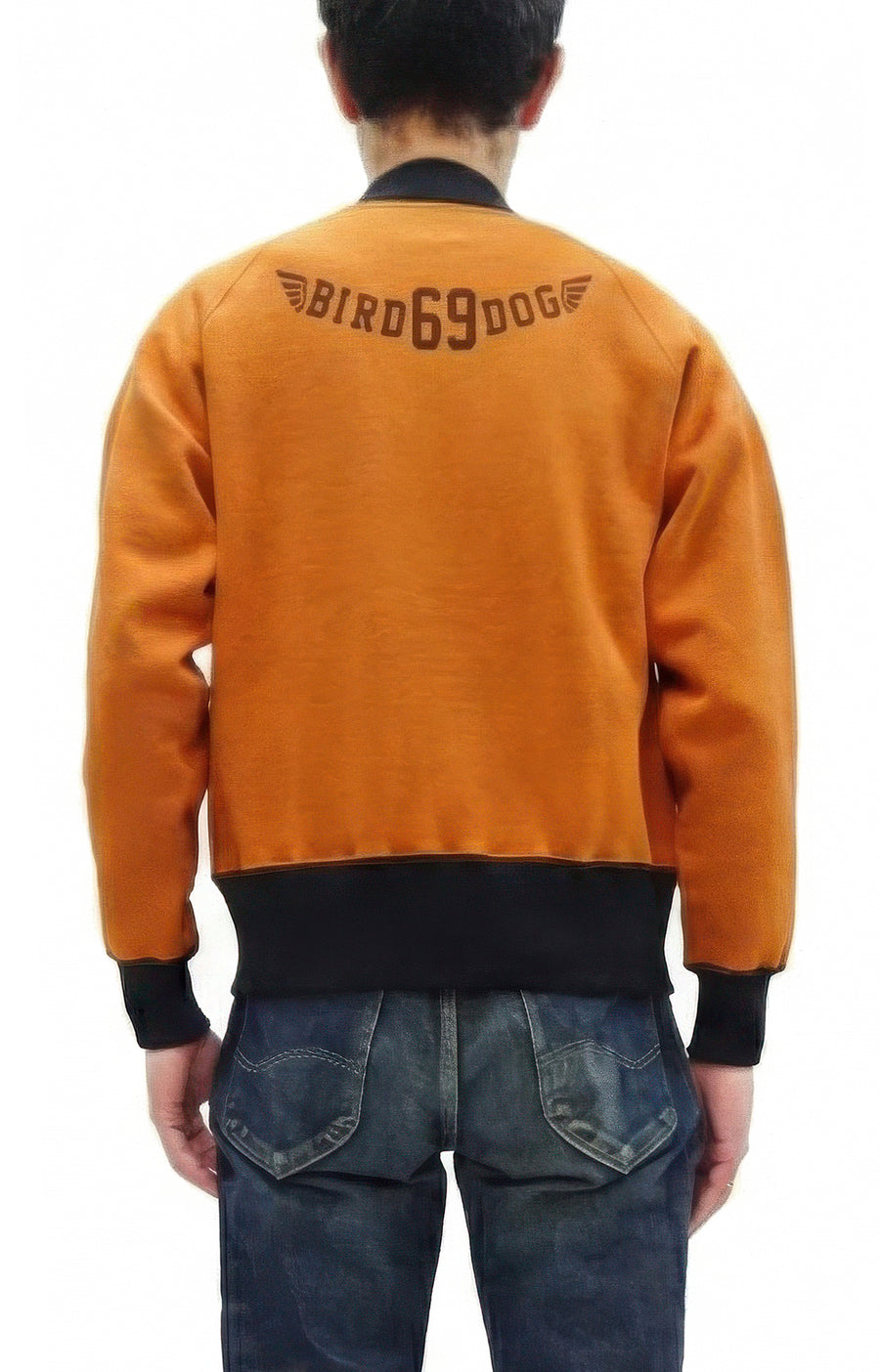 TOYS McCOY Men's Flying Ace Snoopy Zip-Up Sweatshirt - USAF C-2 Inspired, No Hood, Heavyweight 100% Cotton Loopwheel Fleece, Two-Tone Contrast Panel Design - Made in Japan (TMC2551 070  orange and black)