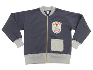 TOYS McCOY Men's Flying Ace Snoopy Zip-Up Sweatshirt - USAF C-2 Inspired, No Hood, Heavyweight 100% Cotton Loopwheel Fleece, Two-Tone Contrast Panel Design - Made in Japan (TMC2551 121  faded navy gray and gray)