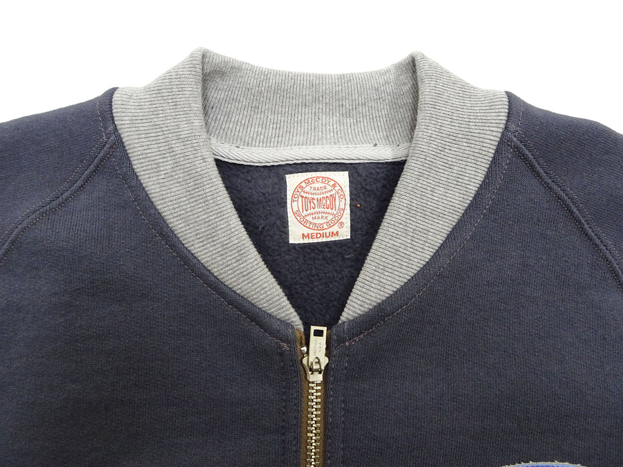 TOYS McCOY Men's Flying Ace Snoopy Zip-Up Sweatshirt - USAF C-2 Inspired, No Hood, Heavyweight 100% Cotton Loopwheel Fleece, Two-Tone Contrast Panel Design - Made in Japan (TMC2551 121  faded navy gray and gray)