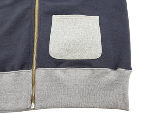 TOYS McCOY Men's Flying Ace Snoopy Zip-Up Sweatshirt - USAF C-2 Inspired, No Hood, Heavyweight 100% Cotton Loopwheel Fleece, Two-Tone Contrast Panel Design - Made in Japan (TMC2551 121  faded navy gray and gray)