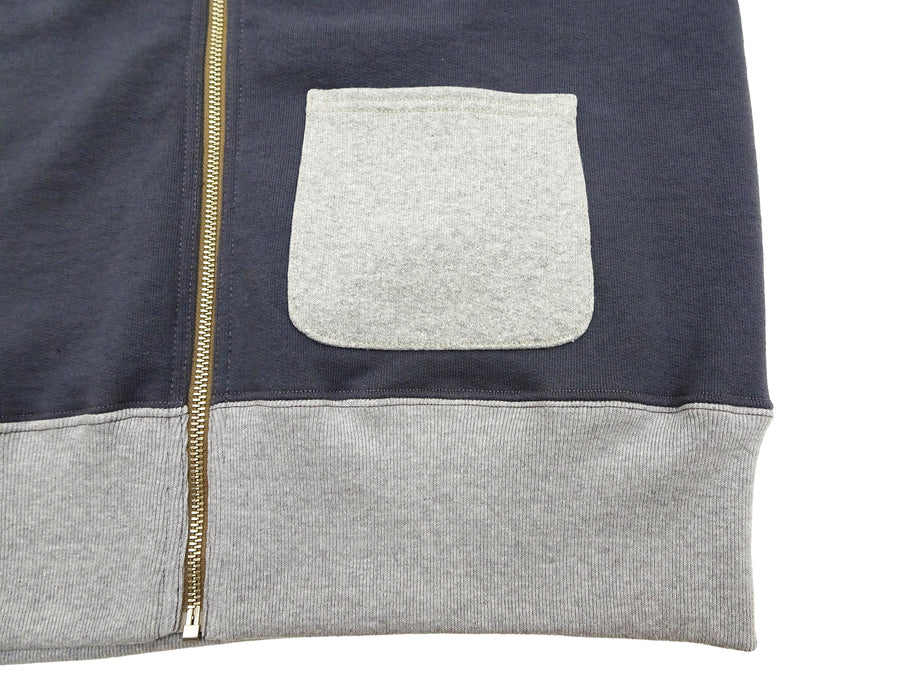 TOYS McCOY Men's Flying Ace Snoopy Zip-Up Sweatshirt - USAF C-2 Inspired, No Hood, Heavyweight 100% Cotton Loopwheel Fleece, Two-Tone Contrast Panel Design - Made in Japan (TMC2551 121  faded navy gray and gray)