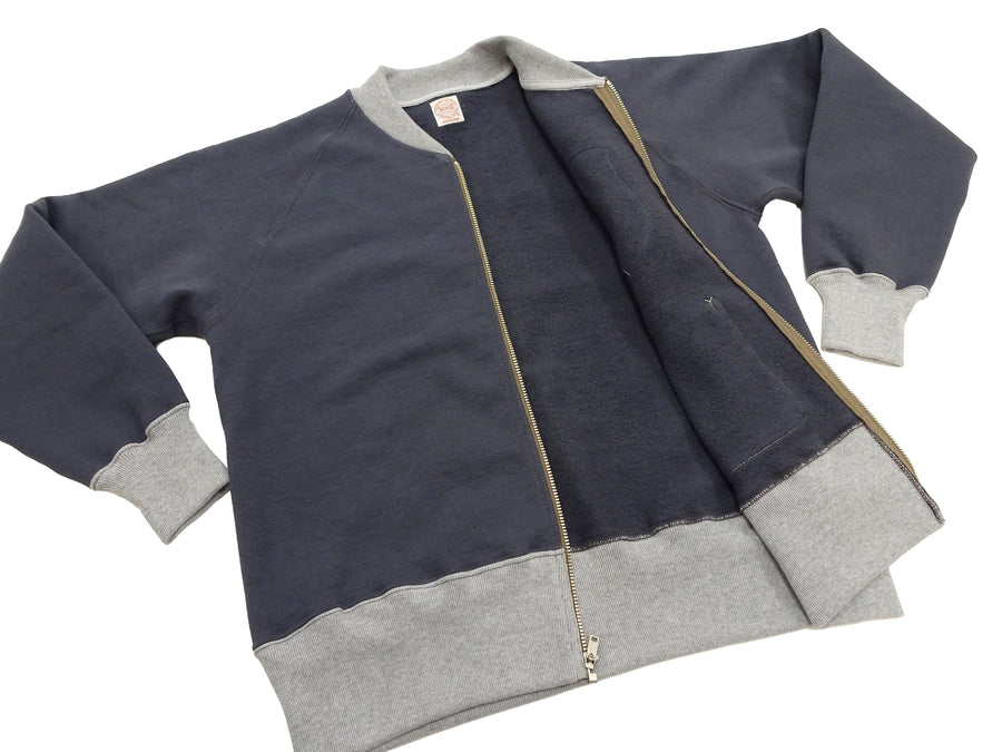 TOYS McCOY Men's Flying Ace Snoopy Zip-Up Sweatshirt - USAF C-2 Inspired, No Hood, Heavyweight 100% Cotton Loopwheel Fleece, Two-Tone Contrast Panel Design - Made in Japan (TMC2551 121  faded navy gray and gray)