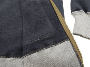 TOYS McCOY Men's Flying Ace Snoopy Zip-Up Sweatshirt - USAF C-2 Inspired, No Hood, Heavyweight 100% Cotton Loopwheel Fleece, Two-Tone Contrast Panel Design - Made in Japan (TMC2551 121  faded navy gray and gray)